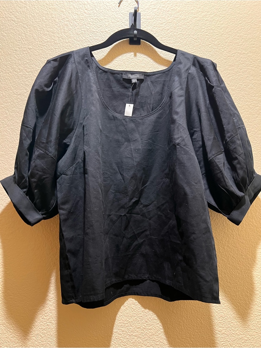 Madewell Black Scoop Neck Puff Sleeve Top